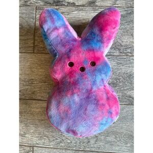 Peeps Plush Stuffed Animal Pink Bunny Large Pillow Tie Dye Just Born Easter 14"‎